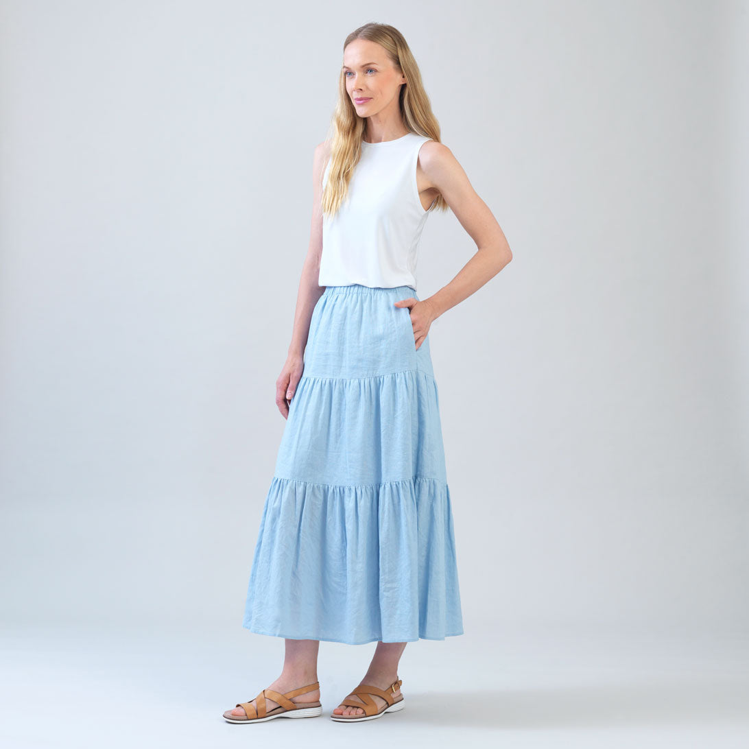 Clara Sunwoo Best Price - Soft Cotton - Double Tiered Maxi Skirt - Powder Blue - Final Sale