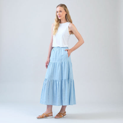 Clara Sunwoo Best Price - Soft Cotton - Double Tiered Maxi Skirt - Powder Blue - Final Sale