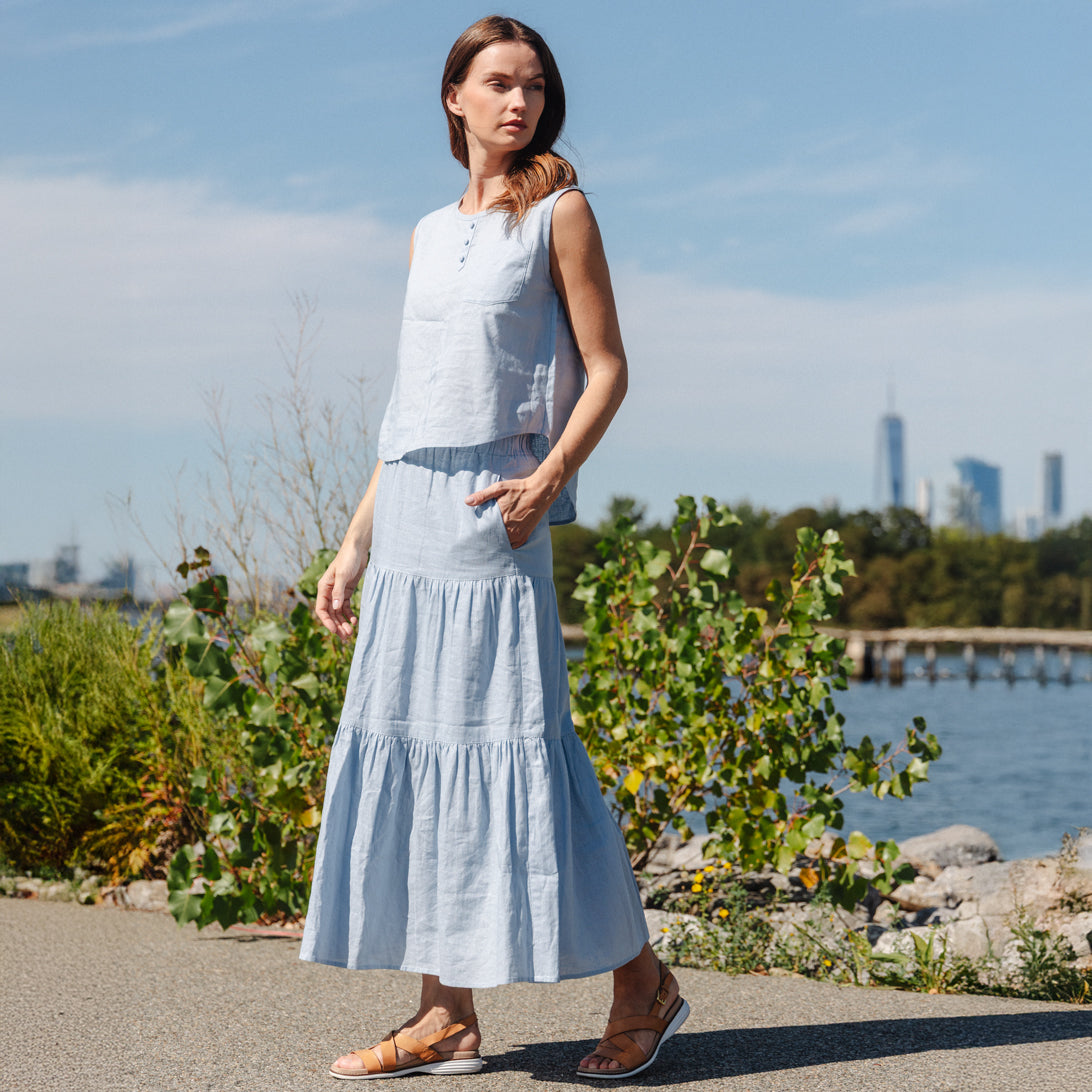 Clara Sunwoo Best Price - Soft Cotton - Double Tiered Maxi Skirt - Powder Blue - Final Sale