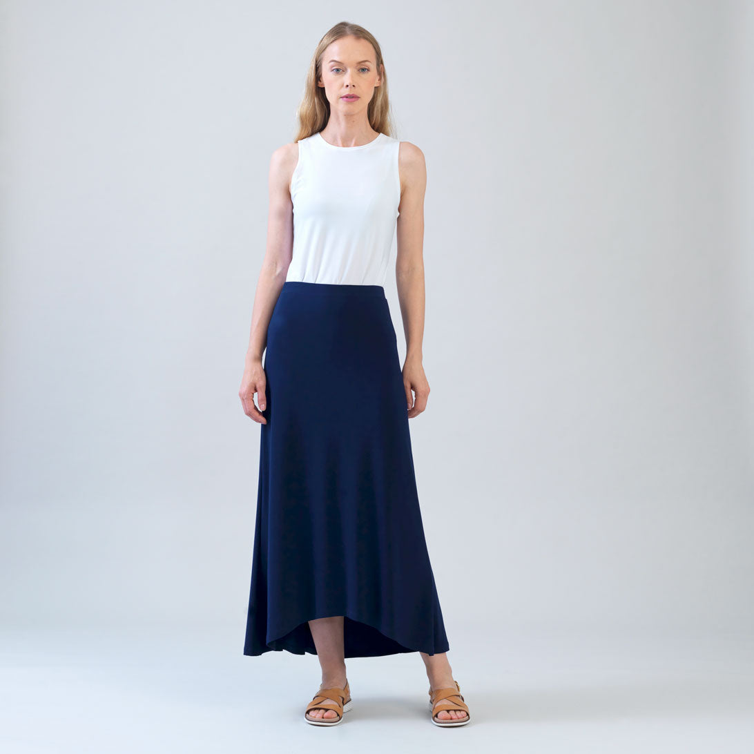 Clara Sunwoo Recommended - Cascade Drape Hi-Low Maxi Skirt - Navy