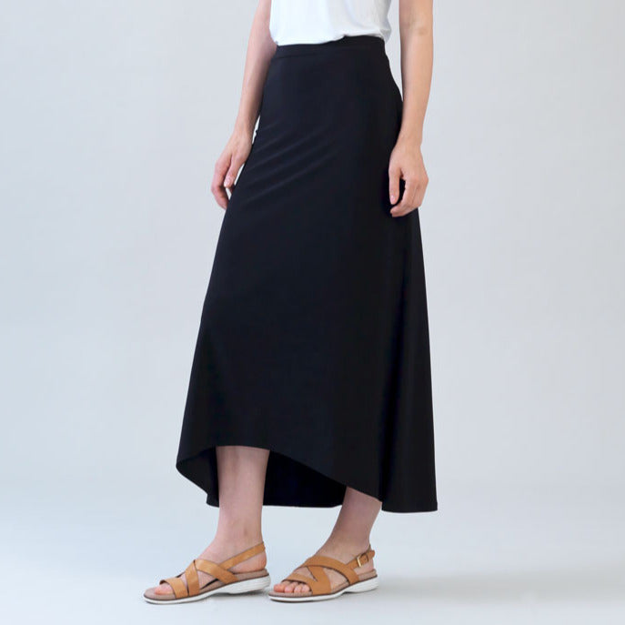 Clara Sunwoo Best Seller - Cascade Drape Hi-Low Maxi Skirt - Black