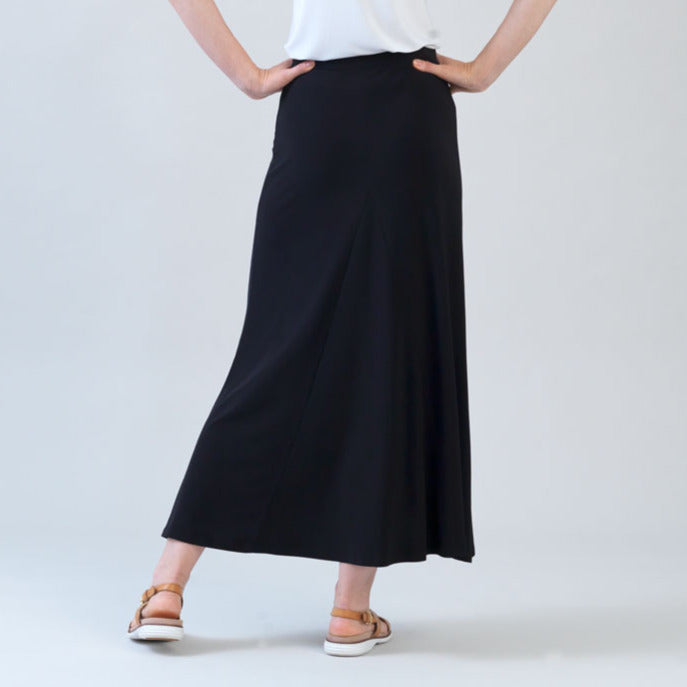 Clara Sunwoo Best Seller - Cascade Drape Hi-Low Maxi Skirt - Black