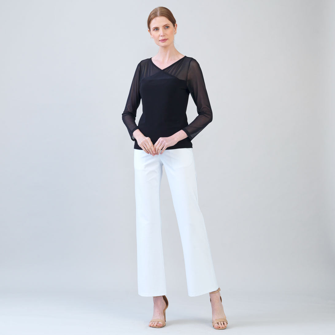 Clara Sunwoo Deals - Mesh Insert Surplice Neck Top - Black