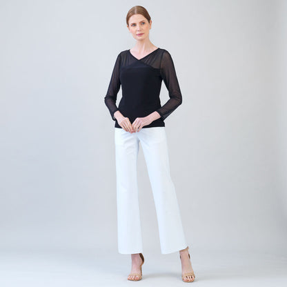 Clara Sunwoo Deals - Mesh Insert Surplice Neck Top - Black
