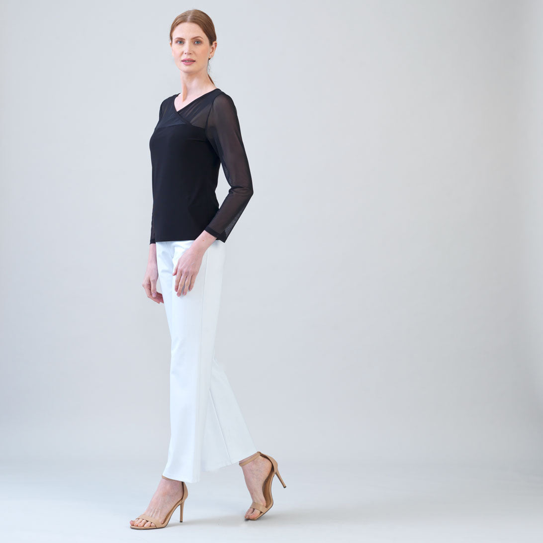 Clara Sunwoo Deals - Mesh Insert Surplice Neck Top - Black