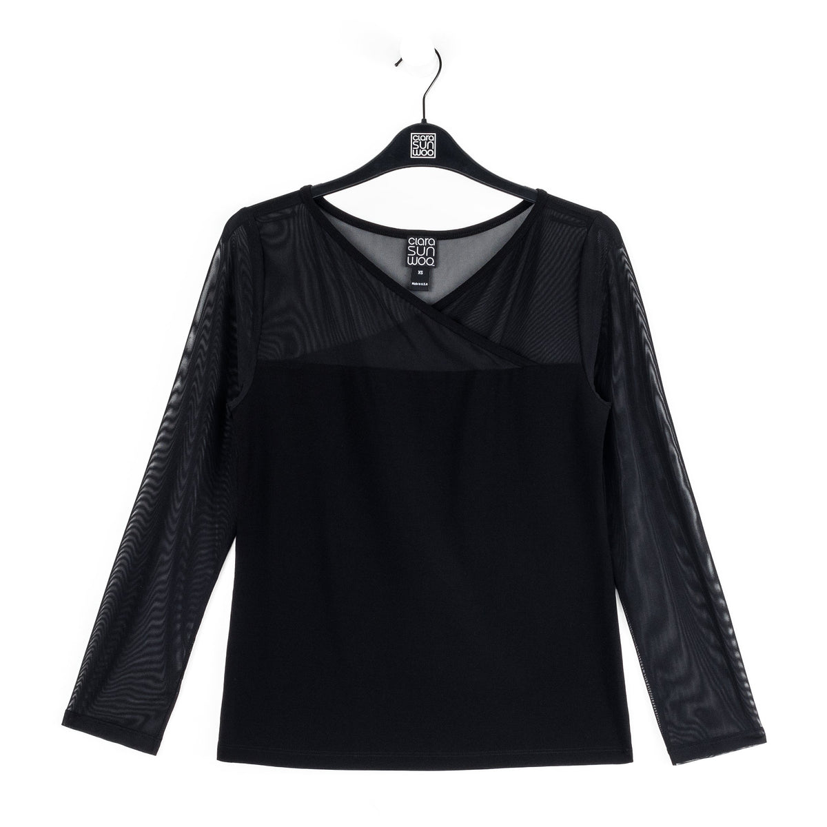 Clara Sunwoo Deals - Mesh Insert Surplice Neck Top - Black