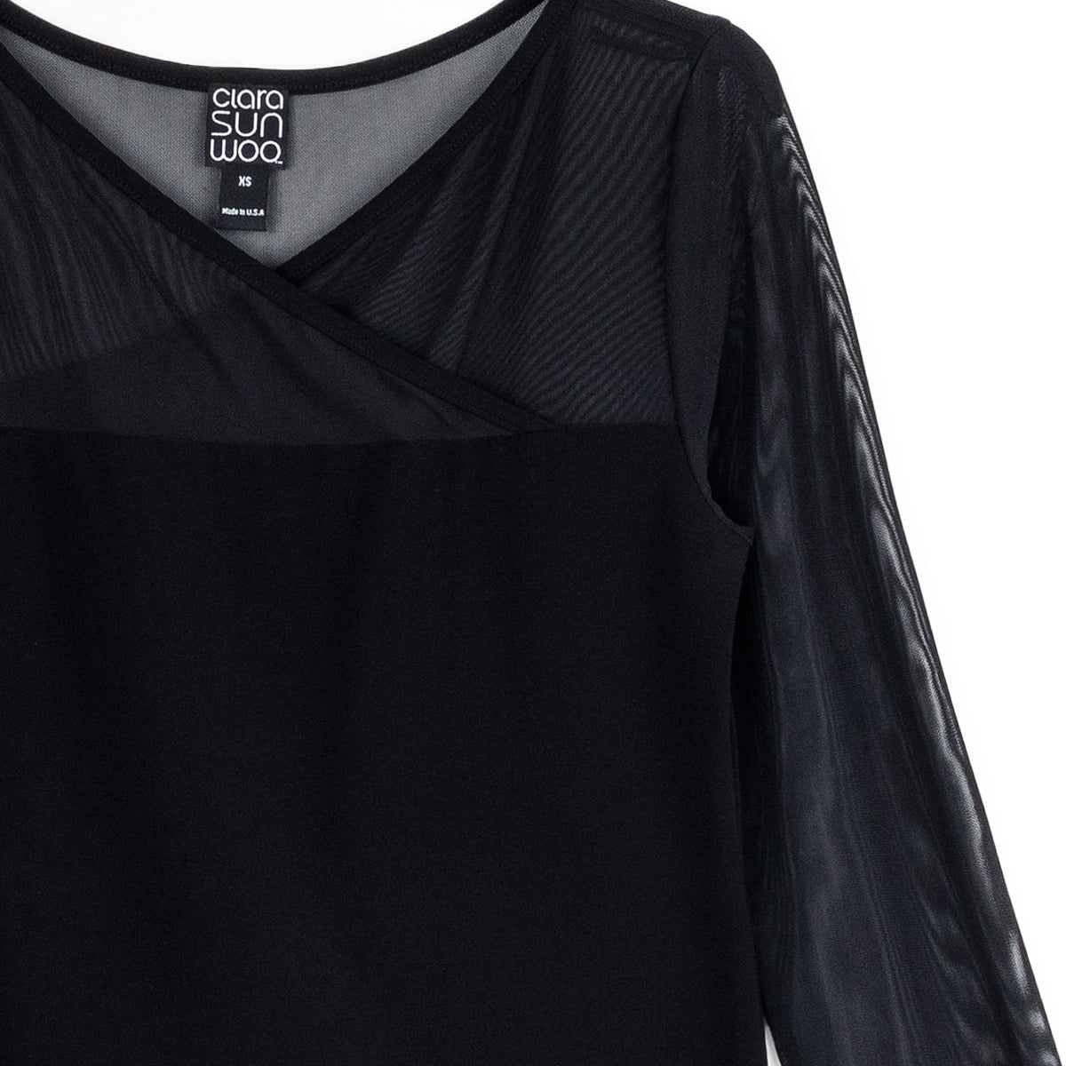 Clara Sunwoo Deals - Mesh Insert Surplice Neck Top - Black