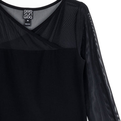 Clara Sunwoo Deals - Mesh Insert Surplice Neck Top - Black