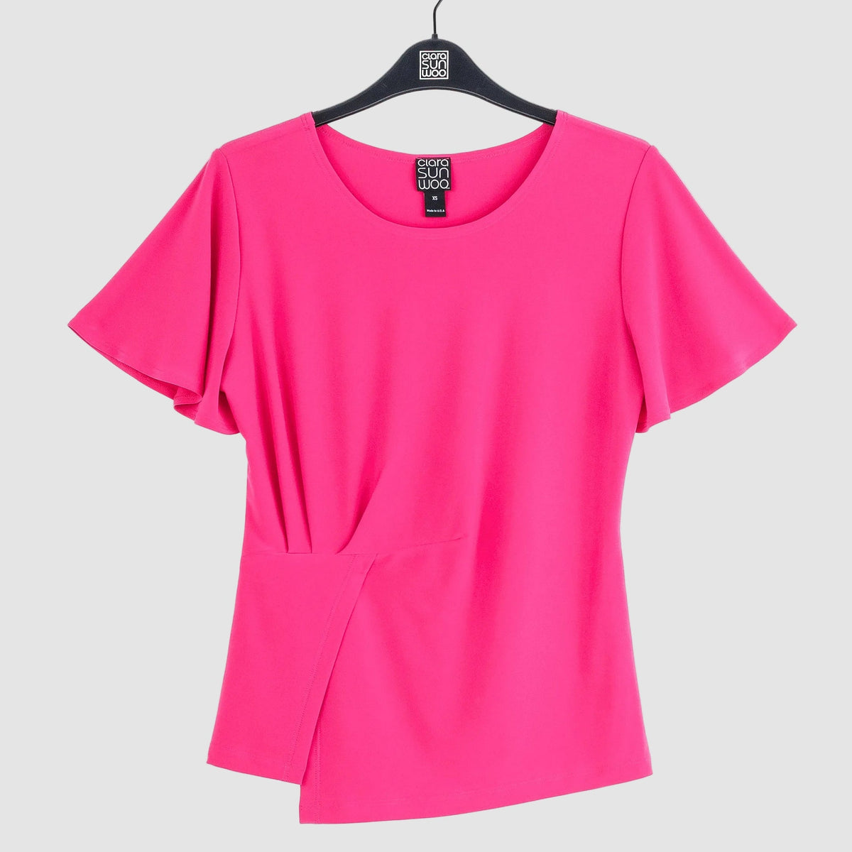 Clara Sunwoo Discount - Flounce Sleeve Stitch Overlay Top - Hot Pink