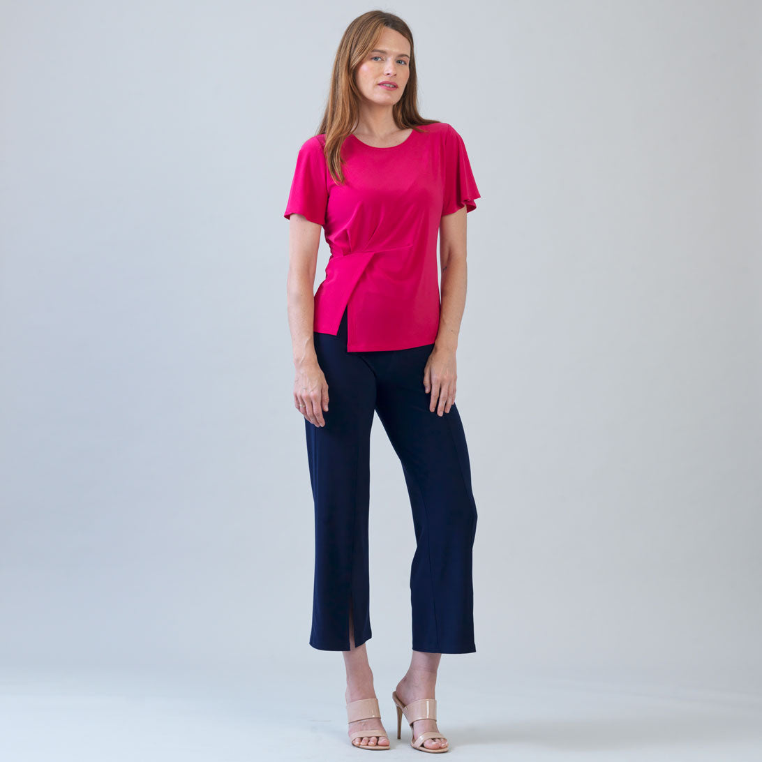 Clara Sunwoo Discount - Flounce Sleeve Stitch Overlay Top - Hot Pink