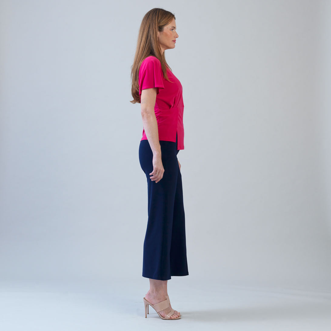 Clara Sunwoo Discount - Flounce Sleeve Stitch Overlay Top - Hot Pink