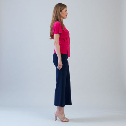 Clara Sunwoo Discount - Flounce Sleeve Stitch Overlay Top - Hot Pink