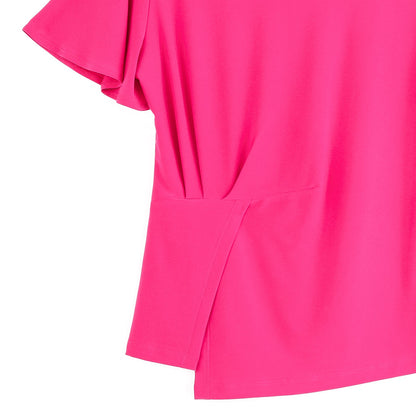 Clara Sunwoo Discount - Flounce Sleeve Stitch Overlay Top - Hot Pink