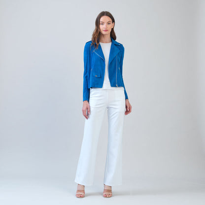 Clara Sunwoo Best Seller - Soft Suede - Architectural Moto Jacket - French Blue