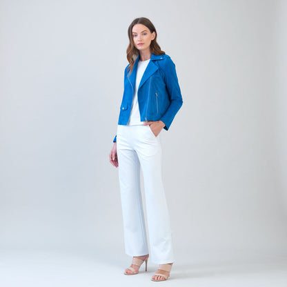 Clara Sunwoo Best Seller - Soft Suede - Architectural Moto Jacket - French Blue