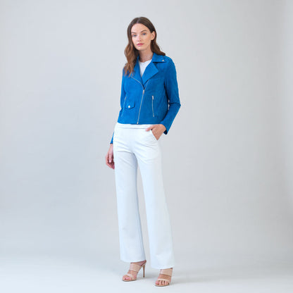 Clara Sunwoo Best Seller - Soft Suede - Architectural Moto Jacket - French Blue