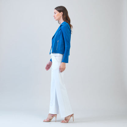 Clara Sunwoo Best Seller - Soft Suede - Architectural Moto Jacket - French Blue
