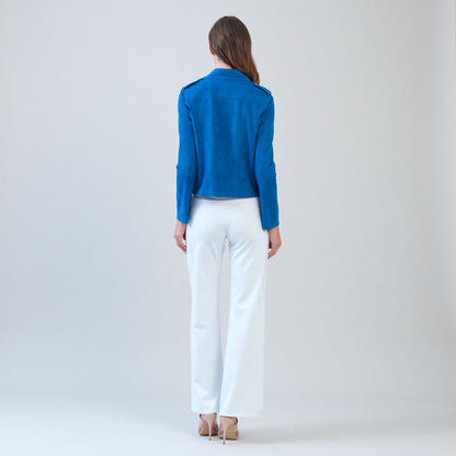 Clara Sunwoo Best Seller - Soft Suede - Architectural Moto Jacket - French Blue