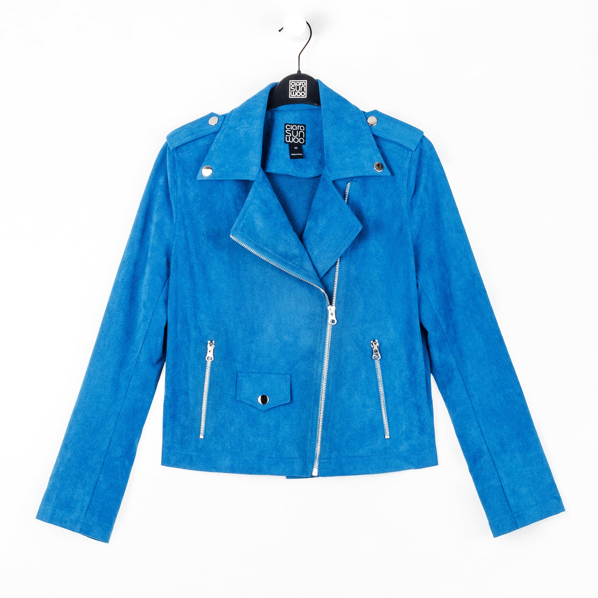 Clara Sunwoo Best Seller - Soft Suede - Architectural Moto Jacket - French Blue