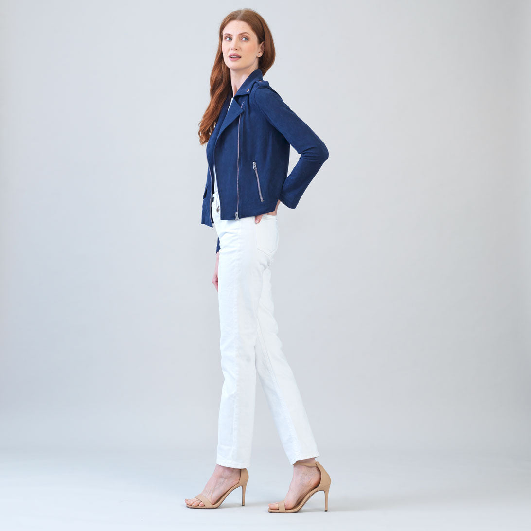 Clara Sunwoo Exclusive - Soft Suede - Architectural Moto Jacket - Navy