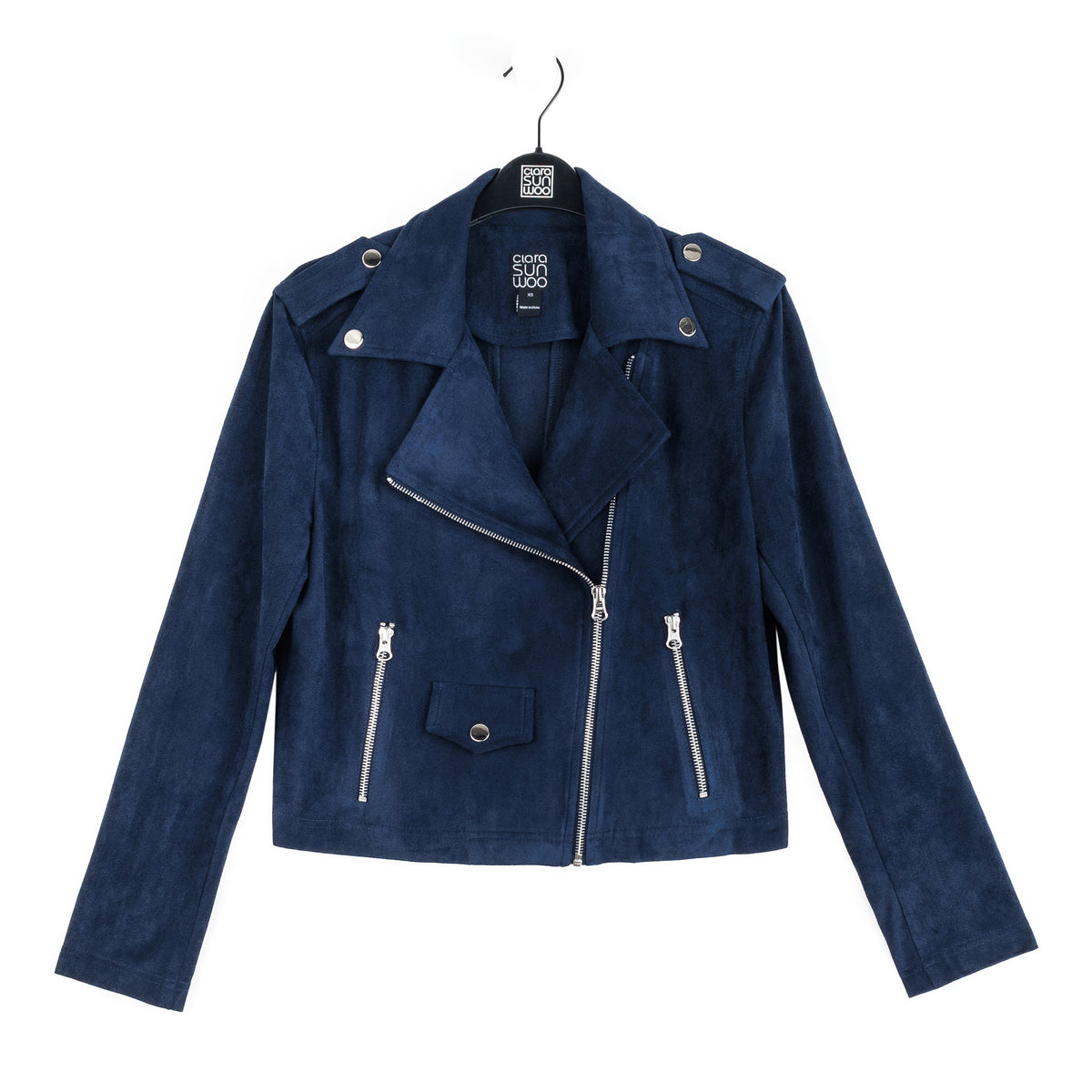 Clara Sunwoo Exclusive - Soft Suede - Architectural Moto Jacket - Navy