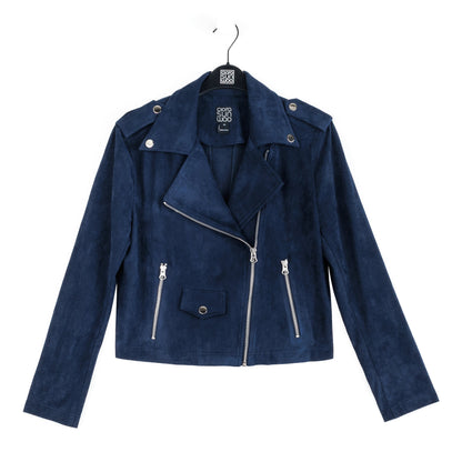 Clara Sunwoo Exclusive - Soft Suede - Architectural Moto Jacket - Navy
