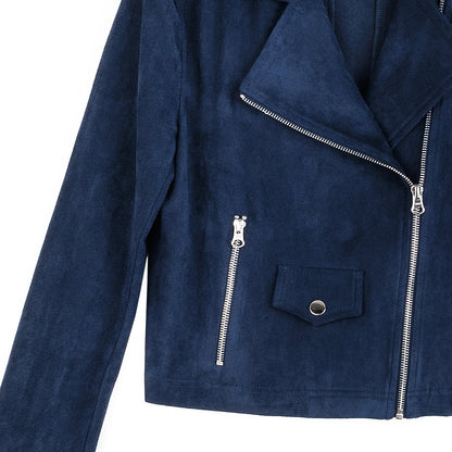 Clara Sunwoo Exclusive - Soft Suede - Architectural Moto Jacket - Navy