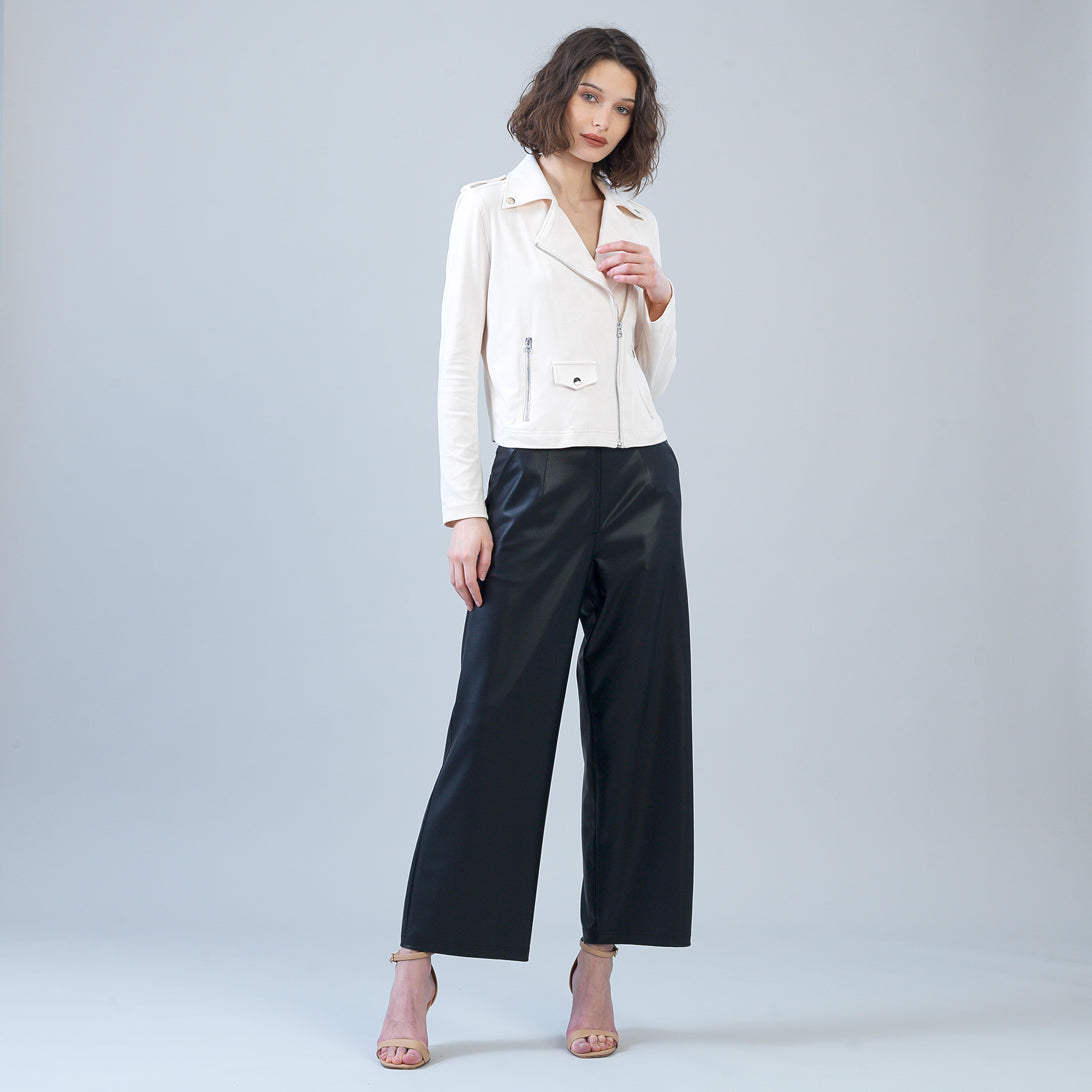 Clara Sunwoo Recommended - Soft Suede - Architectural Moto Jacket - Cream - Final Sale