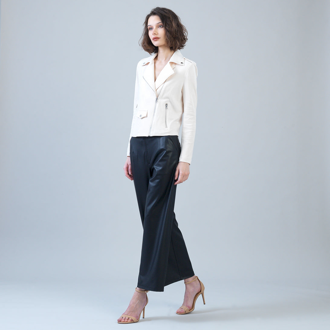 Clara Sunwoo Recommended - Soft Suede - Architectural Moto Jacket - Cream - Final Sale