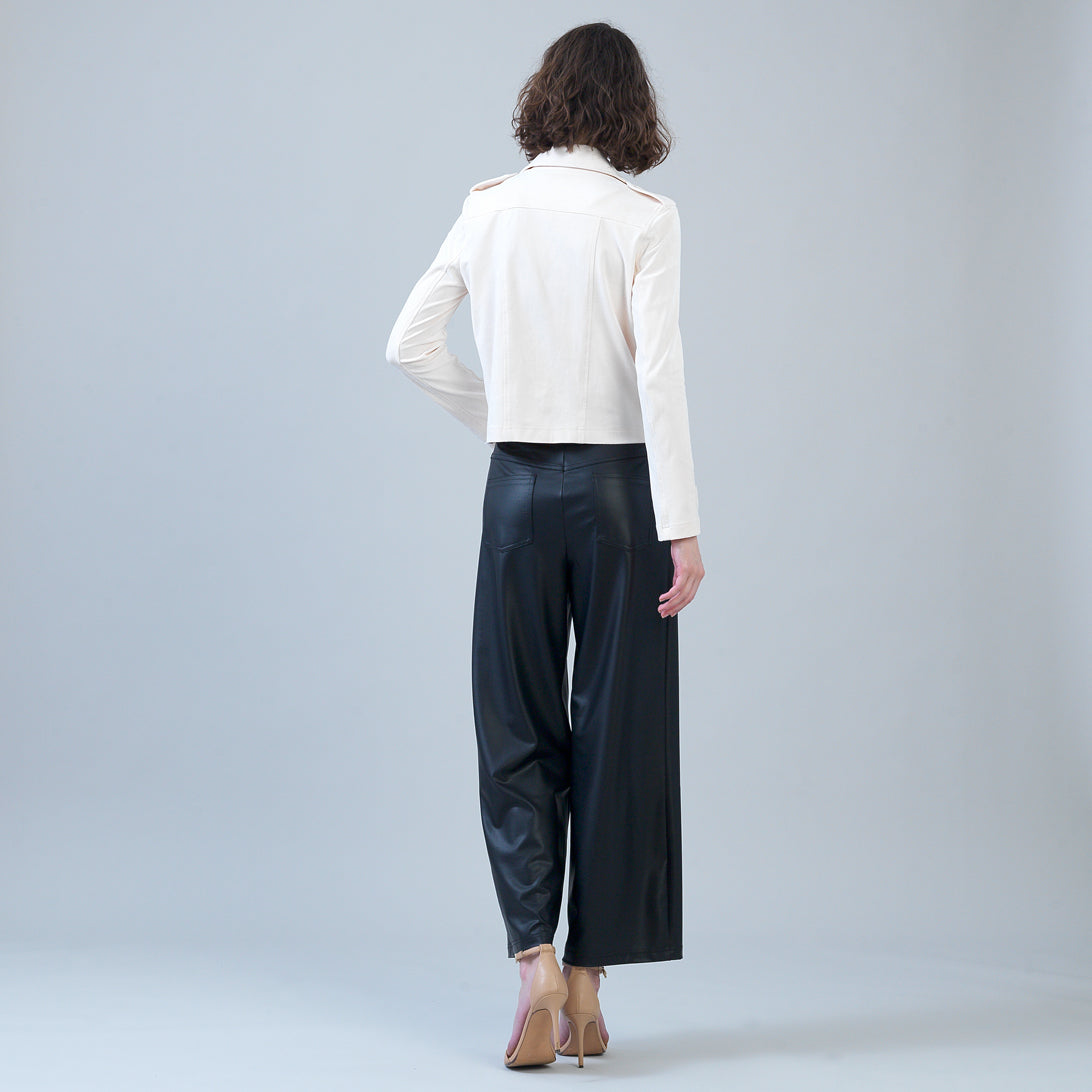 Clara Sunwoo Recommended - Soft Suede - Architectural Moto Jacket - Cream - Final Sale