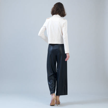 Clara Sunwoo Recommended - Soft Suede - Architectural Moto Jacket - Cream - Final Sale