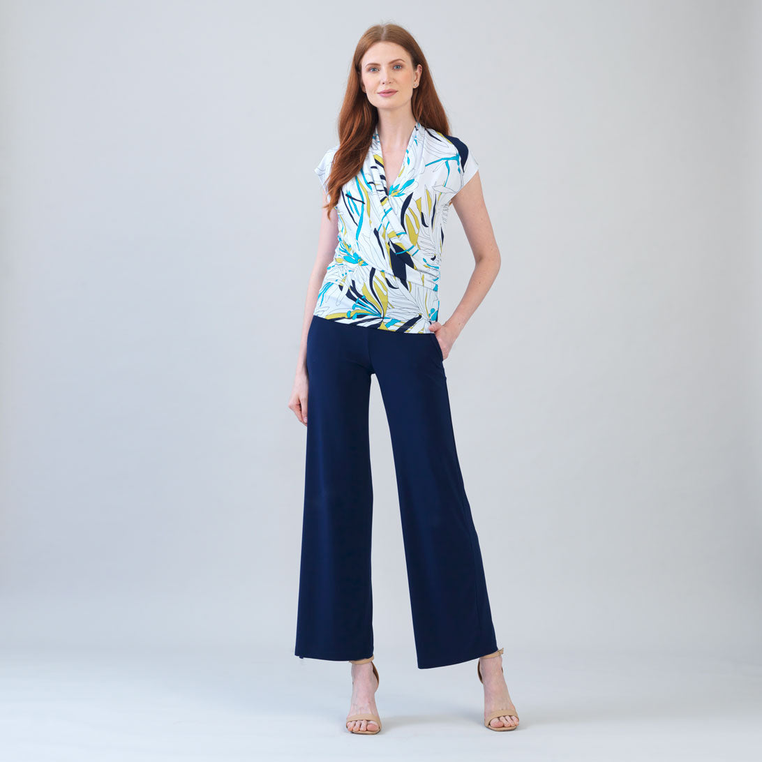 Clara Sunwoo Popular - Cap Sleeve Surplice Crossover Top - Floral Leaves-White - Final Sale