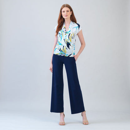 Clara Sunwoo Popular - Cap Sleeve Surplice Crossover Top - Floral Leaves-White - Final Sale