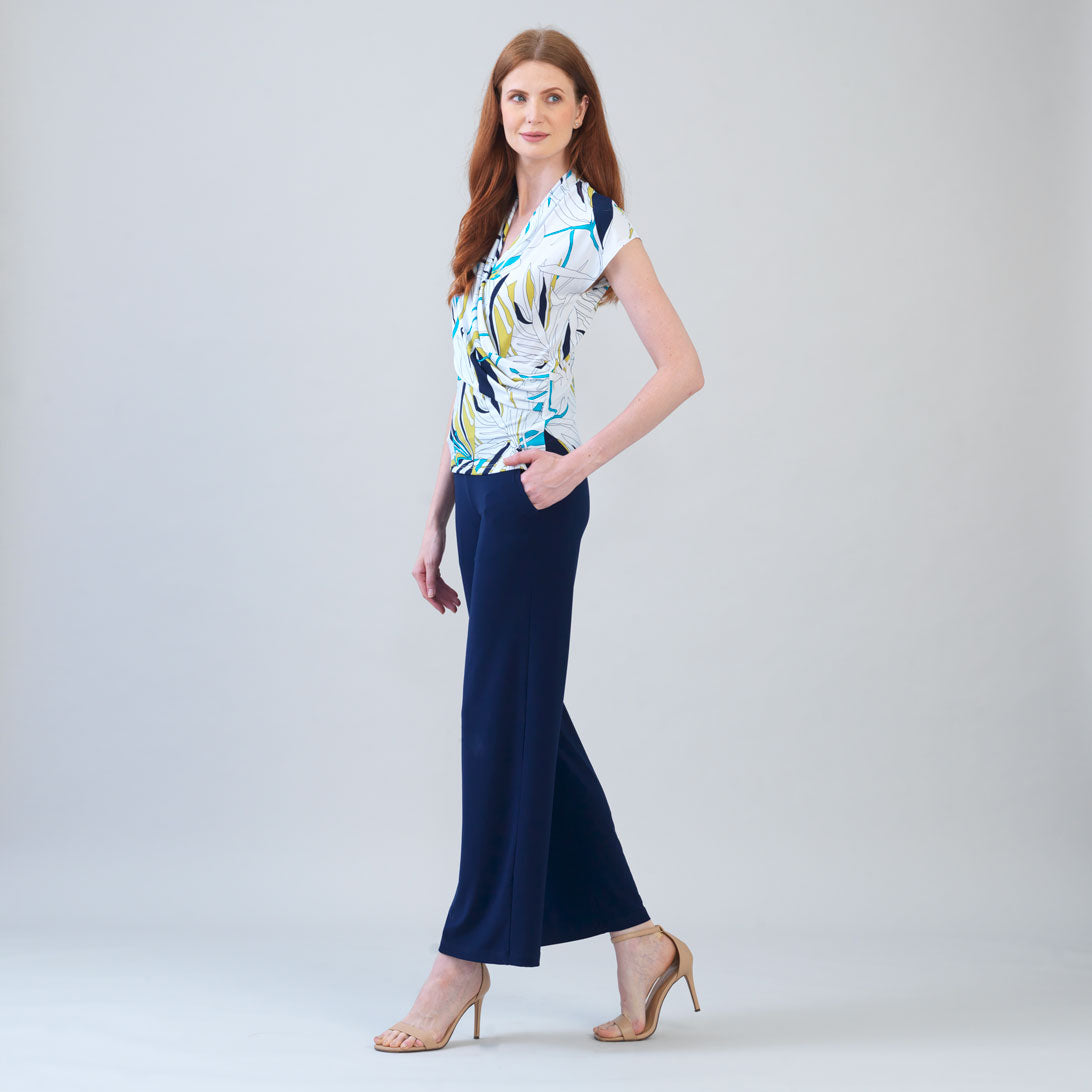 Clara Sunwoo Popular - Cap Sleeve Surplice Crossover Top - Floral Leaves-White - Final Sale