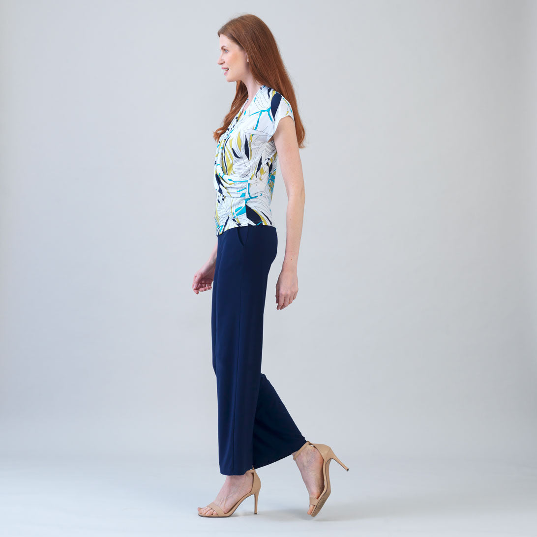 Clara Sunwoo Popular - Cap Sleeve Surplice Crossover Top - Floral Leaves-White - Final Sale