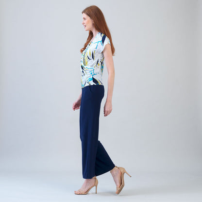 Clara Sunwoo Popular - Cap Sleeve Surplice Crossover Top - Floral Leaves-White - Final Sale