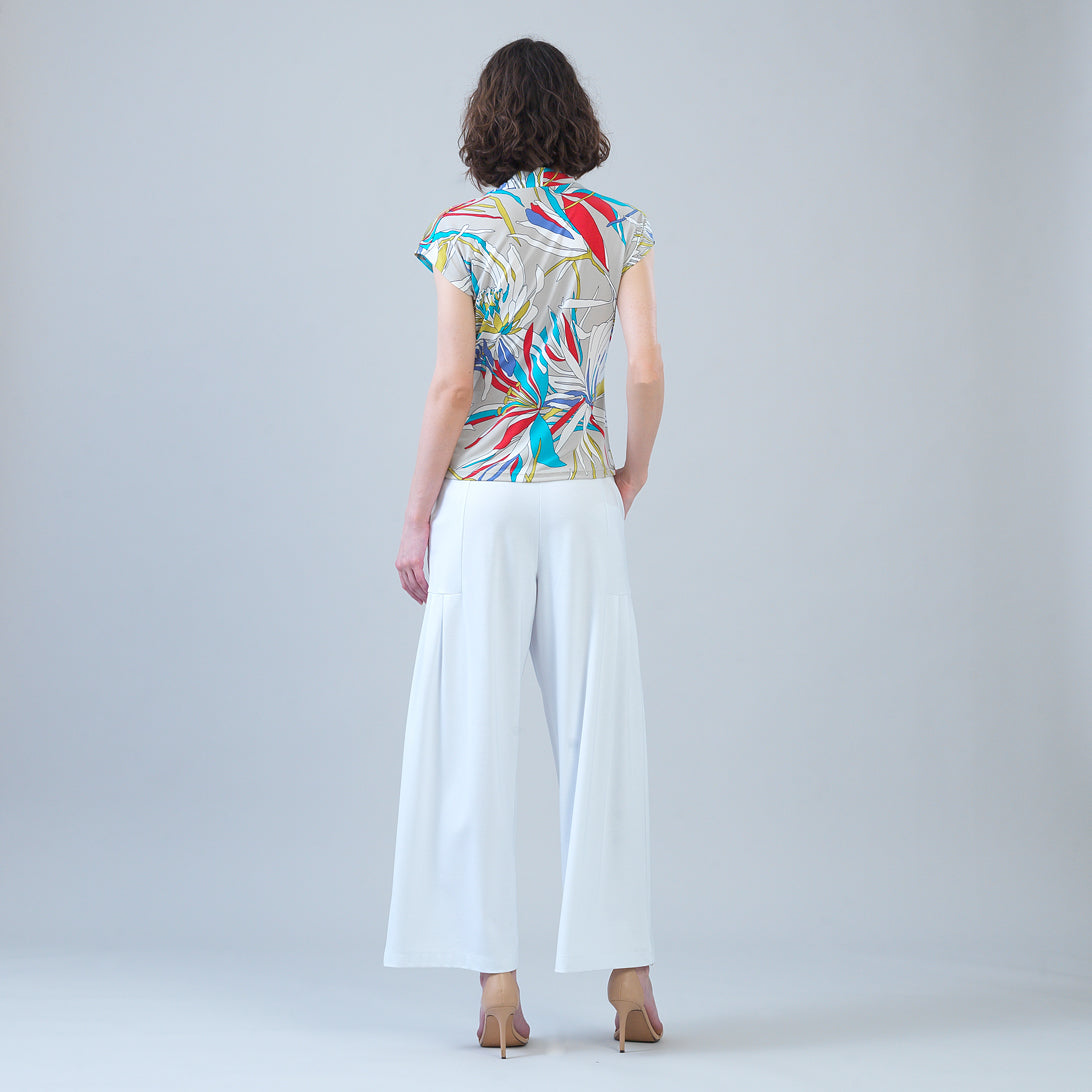 Clara Sunwoo Recommended - Cap Sleeve Surplice Crossover Top - Floral Leaves-Beige - Final Sale