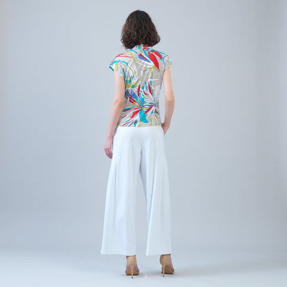 Clara Sunwoo Recommended - Cap Sleeve Surplice Crossover Top - Floral Leaves-Beige - Final Sale