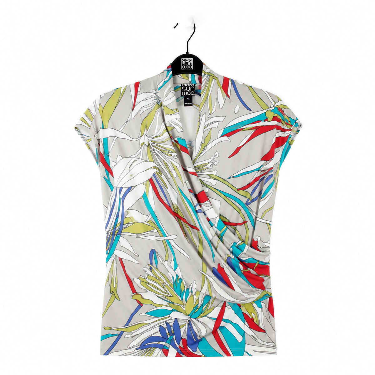 Clara Sunwoo Recommended - Cap Sleeve Surplice Crossover Top - Floral Leaves-Beige - Final Sale