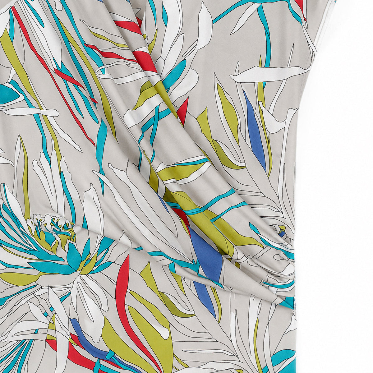 Clara Sunwoo Recommended - Cap Sleeve Surplice Crossover Top - Floral Leaves-Beige - Final Sale