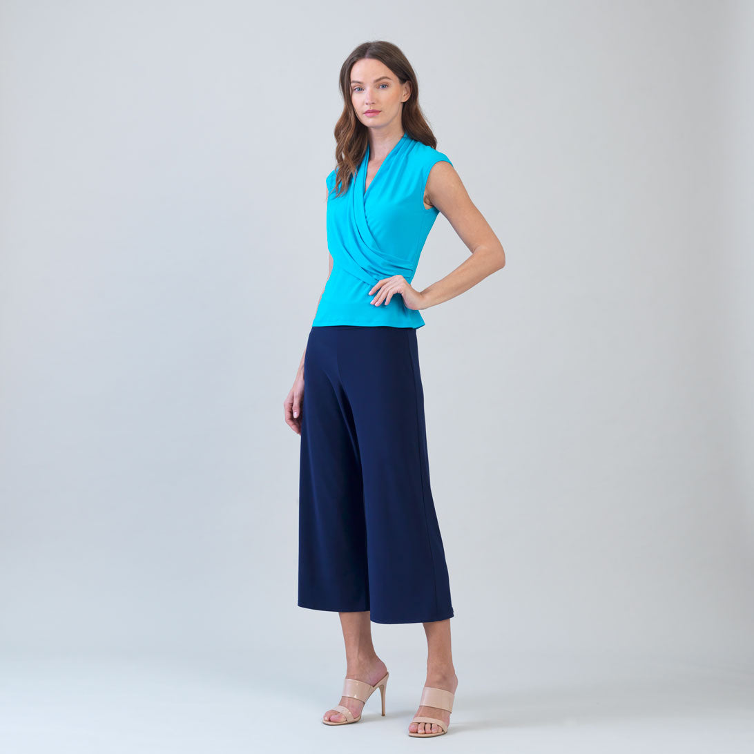 Clara Sunwoo Great Value - Cap Sleeve Surplice Crossover Top - Turquoise