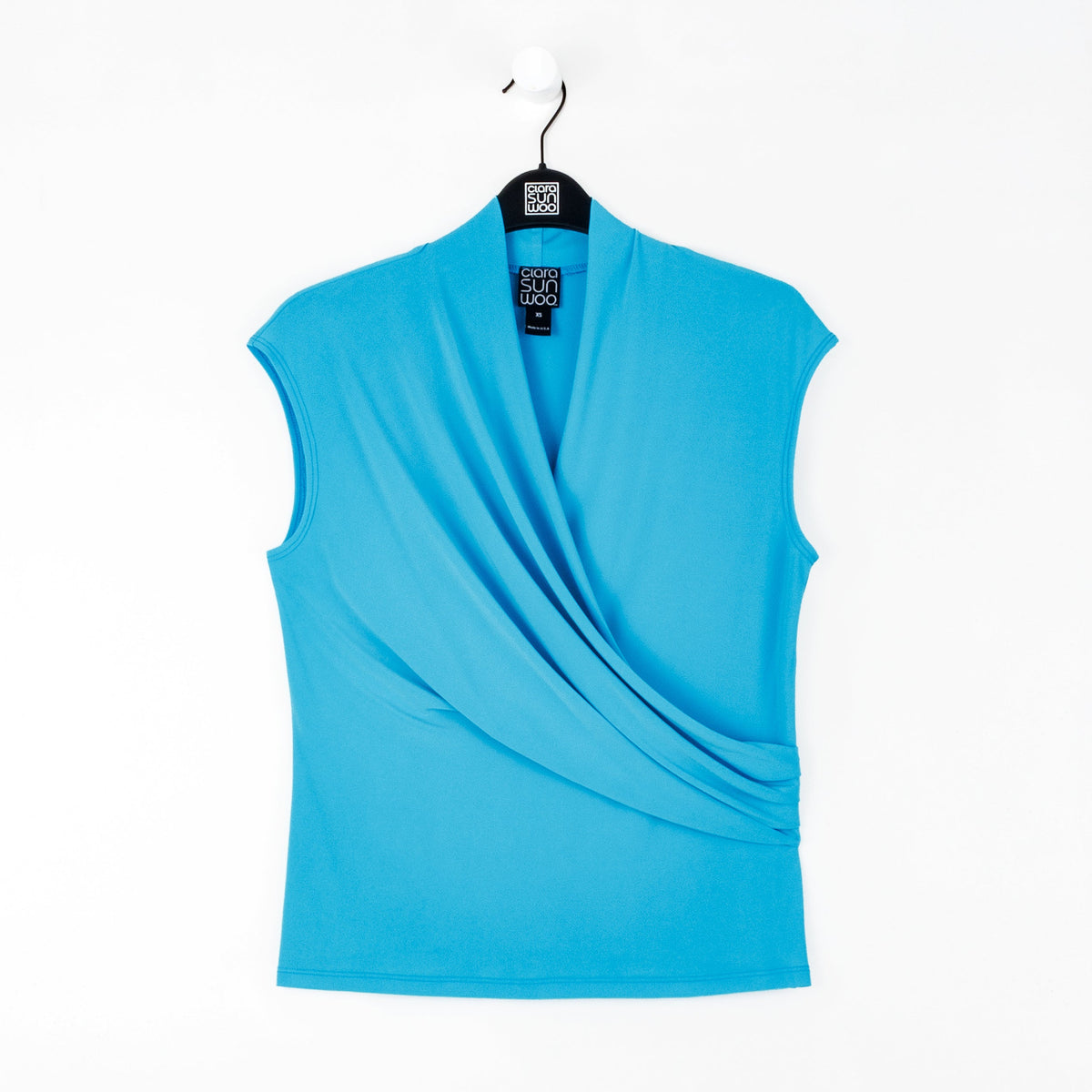 Clara Sunwoo Great Value - Cap Sleeve Surplice Crossover Top - Turquoise
