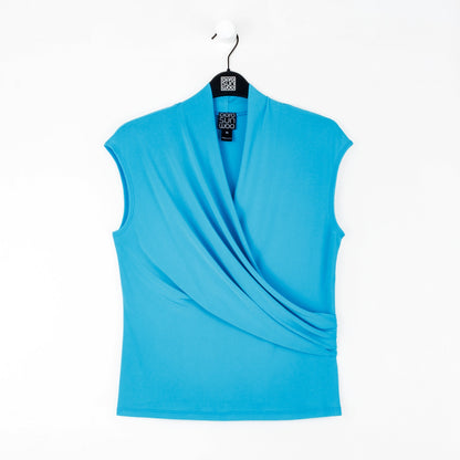 Clara Sunwoo Great Value - Cap Sleeve Surplice Crossover Top - Turquoise