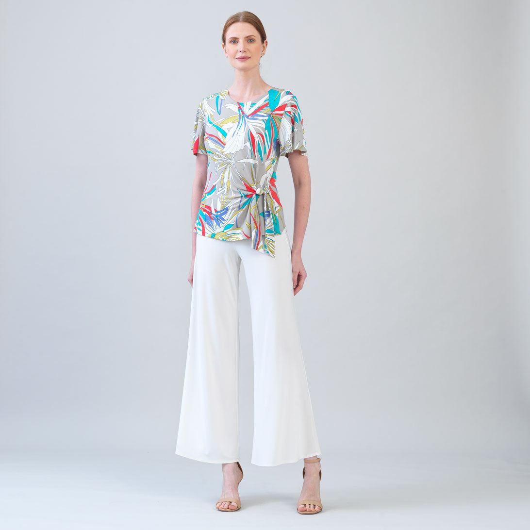 Clara Sunwoo Trending - Flutter Sleeve Side Tie Waist Top - Floral Leaves - Final Sale