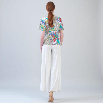 Clara Sunwoo Trending - Flutter Sleeve Side Tie Waist Top - Floral Leaves - Final Sale