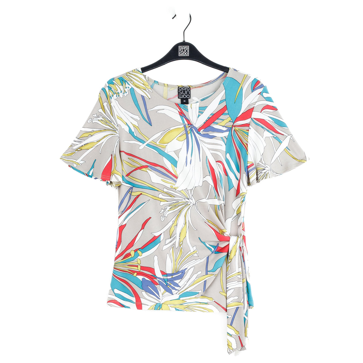 Clara Sunwoo Trending - Flutter Sleeve Side Tie Waist Top - Floral Leaves - Final Sale