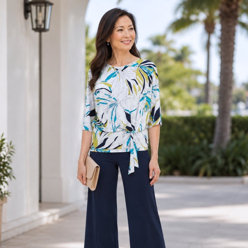 Clara Sunwoo Top Pick - Signature Side Tie Top - Floral Leaves - Final Sale