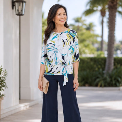Clara Sunwoo Top Pick - Signature Side Tie Top - Floral Leaves - Final Sale