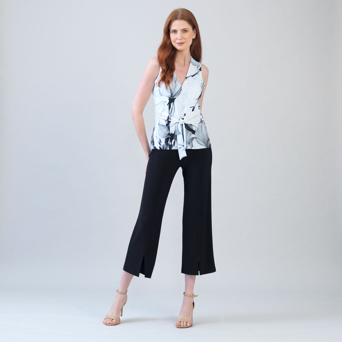 Clara Sunwoo Great Value - Sleeveless V-Neck Center Front Tie Top - Ethereal Petals - Limited Sizes