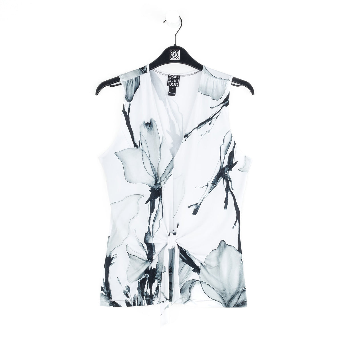Clara Sunwoo Great Value - Sleeveless V-Neck Center Front Tie Top - Ethereal Petals - Limited Sizes
